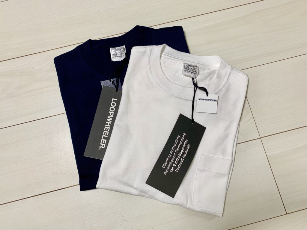 ループウィラー半袖ポケットTシャツ（LW56）の白とマリン（ネイビー）の画像
